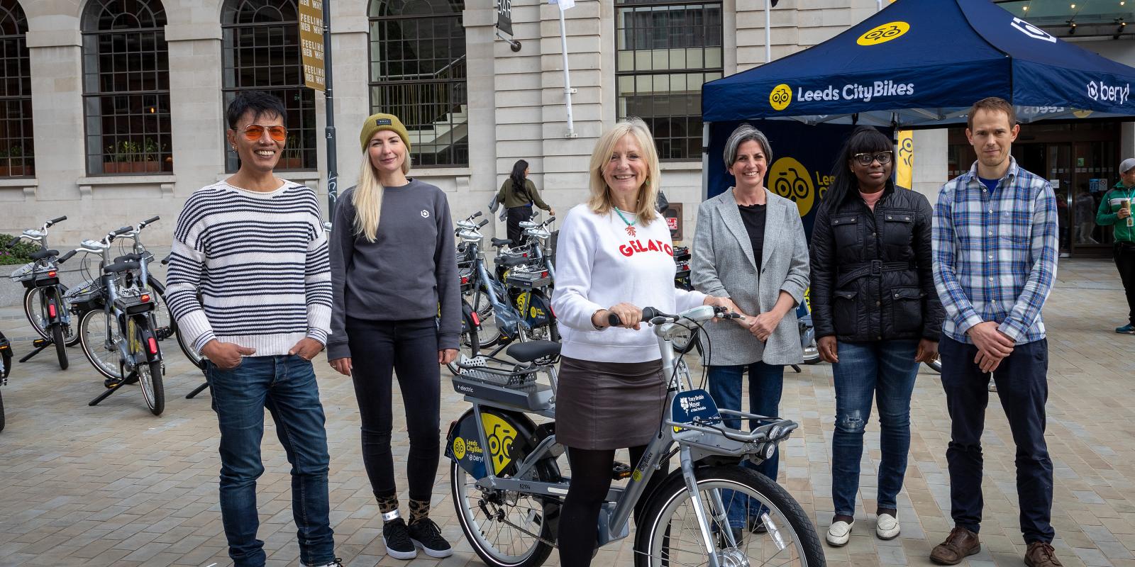 Staff from Beryl, Leeds City Council and West Yorks Mayor Tracey Brabin with the new e-bikes