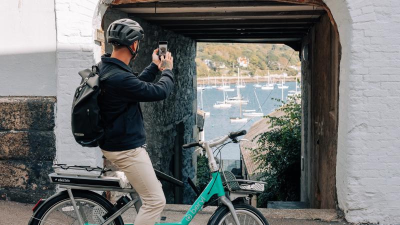 Man on Beryl bike in Falmouth Cornwall