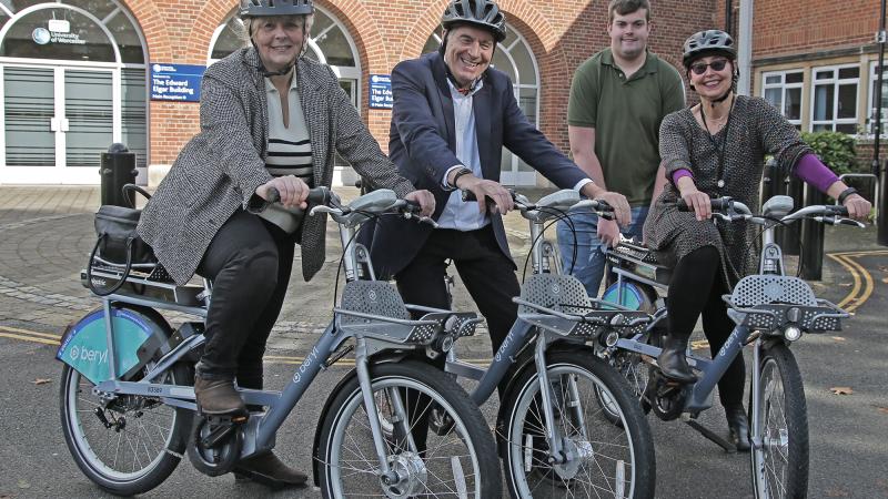 From left to right,Worcester City Councillor Elena Round, Professor David Green CBE DL, the University’s Vice Chancellor and Chief Executive, Elliot Atkinson, Vice President Education of Worcester Students’ Union, and Katy Boom, Director of Sustainability at the University.